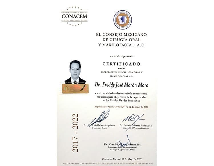 Certificado Consejo Mexicano de Cirugia Maxilofacial Dr Fredy